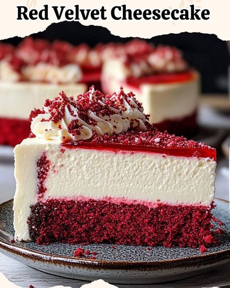 Momy Cooks | Red Velvet Cheesecake 🍰 | Facebook Gourmet Cheesecake Recipes, Red Velvet Cheesecake Bars, Red Velvet Cheesecake Recipe, Pineapple Mousse, Cheesecake Red Velvet, Red Velvet Cheesecake Cupcakes, Cooking Goals, Red Velvet Cheesecake Cake, Hot Recipes