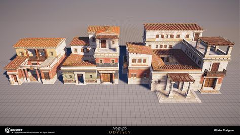 ArtStation - Assassin's Creed Odyssey - Rich Villas Architectural Kit, Olivier Carignan Roman House Exterior, Roman House Design Exterior, Roman Inspired Architecture, Greek Ancient Architecture, Greek Builds Minecraft, Greek Architecture Minecraft, Ancient Egypt House, Roman House Design, Roman Architecture House