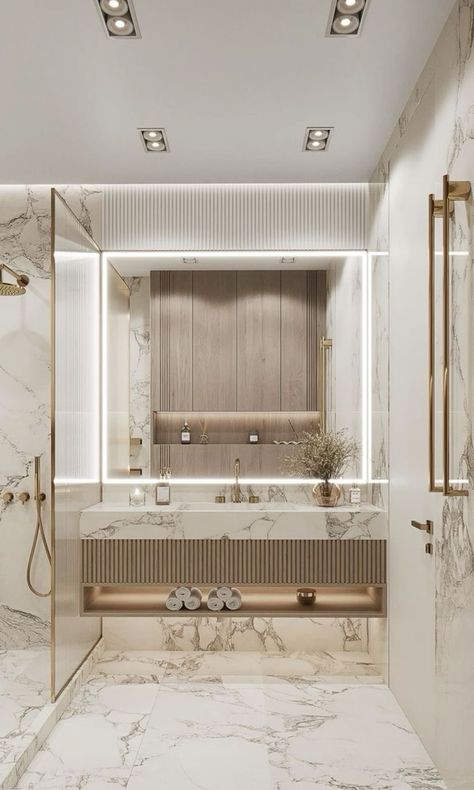 Guest Bathrooms Modern, Guest Bathroom Ideas Transitional, Small Luxury Ensuite, Master En Suite Bathroom, Hotel Room Bathroom Design, Classic Modern Bathroom Design, Luxury Bathroom Vanity Design, Bathroom Tub Ideas, Classic Bathroom Ideas