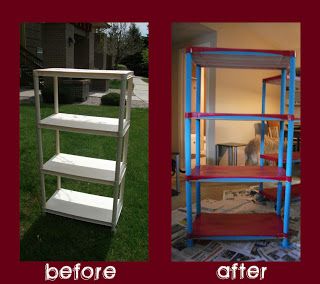 Cultivating Ordinary Courage: Re-Purposing Ugly Plastic Plastic Shelves Makeover, Shelves Makeover, Plastic Shelving Units, Plastic Storage Shelves, Spray Paint Plastic, Shelf Makeover, Craft Room Organization Diy, Recycled Decor, Upcycle Plastic