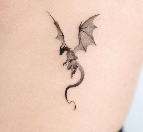 Small Dragon Tattoo, Fantasy Vampire, Tato Minimal, Small Dragon Tattoos, Small Dragon, Dragon Tattoo For Women, Handpoke Tattoo, Fantasy Tattoos, Dragon Tattoos