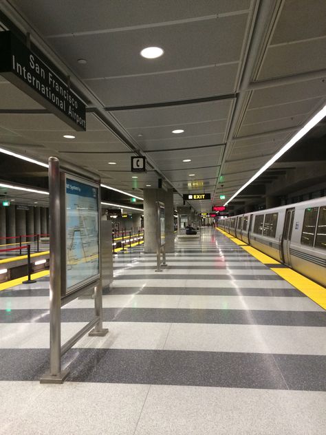 San Francisco International Airport Bart Airport Vibes, Airplane Interior, San Francisco Airport, San Francisco International Airport, Rapid Transit, Urban Aesthetic, United State, Aesthetic Travel, Indie Kids