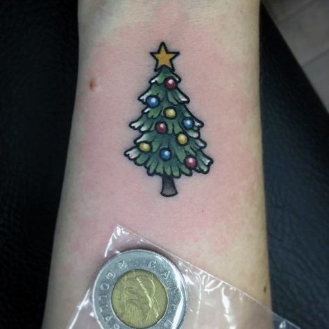 Holiday Tattoo Ideas, Christmas Tree Tattoo, Tattoo Ideas Easy, Christmas Tattoo Ideas, Holiday Tattoos, Tree Tattoo Black, Holiday Tattoo, Christmas Tattoos, Christmas Flash