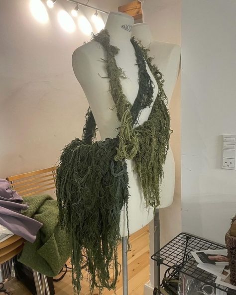 The seaweed bag is made – then dyed – in-house from leftover threads bought from textile production companies.   Material: Outer material is upcycled from textile production, therefore material composition varies. Mostly viscose and cotton. Inner: 45% Viscose 55% Linen  Made in Denmark Seaweed Clothes, Glass Shoes, Flat Heel Boots, Mermaid Costume, Top Dress, Handmade Paper, Sales Gifts, Shop Design, Sweater Shirt