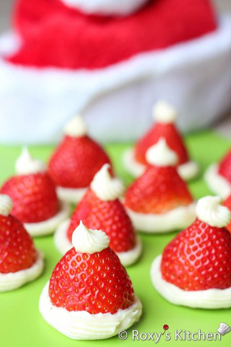 Strawberry Santa Hats, Strawberries Cream Cheese, Strawberry Santa, Strawberry Santas, Best Christmas Appetizers, Appetizers Christmas, Strawberry Cream Cheese Frosting, Coconut Candy, Easy Christmas Treats