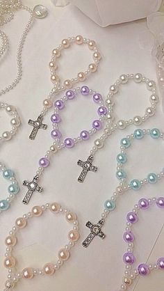 Recuerdos Primera Comunion Ideas, Mini Rosaries, Rosary Jewelry, Floating Diamond Necklace, Pearl Rosary, Lavender Pink, Rosary Bracelet, Beaded Cross, Valentines Necklace