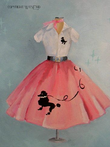 "POODLE SKIRT" Skirt Painting, 1950s Poodle Skirt, Teen Costumes, Poodle Skirt Outfit, Grease Costume, Poodle Skirts, Vintage Fashion 50s, 50s Aesthetic, Woman Costumes