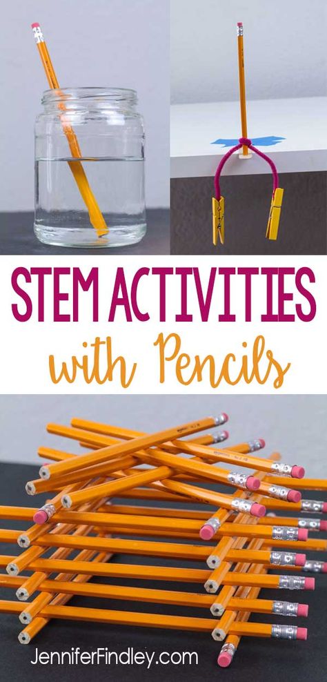 STEM activities using pencils are easy to prep and implement for back to school and end of the year stem challenges. Check out three popular STEM and science activities using pencils. Free printables included! Elementary Stem, Elementary Stem Activities, Easy Stem, Stem Classes, Stem Elementary, Stem Lab, Stem Classroom, Stem Challenge, Steam Activities