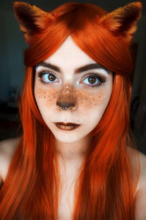 By Rolling Neko Fox Inspired Makeup Look, Cute Fox Makeup, Fox Cosplay Makeup, Halloween Fox Costume, Fox Makeup Looks Halloween, Fox Costumes, Fox Halloween Makeup, Fox Makeup Look, Fox Cosplay