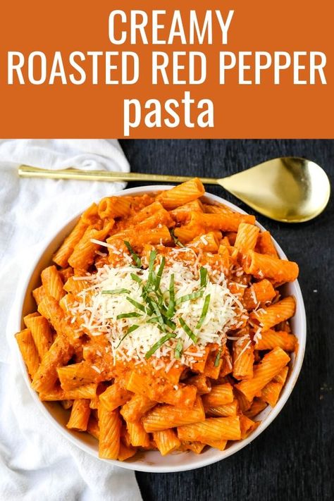 Creamy Roasted Red Pepper Pasta – Modern Honey Roasted Red Pepper And Tomato Pasta, Tomato Pepper Sauce, Roasted Garlic And Tomato Pasta, Pasta Dishes Red Sauce, Roasted Red Peppers Sauce, Pasta With Red Pepper Sauce, Roasted Red Pepper Pasta With Chicken, Roast Pepper Pasta, Pasta With Red Sauce Recipes