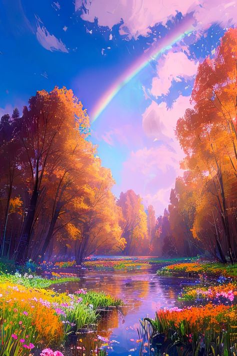 A vibrant rainbow arching above a mystical swampy forest, its radiant colors illuminating the enchanting scenery. Swampy Forest, Rainbow Photography Nature, Book Cover Art Ideas, Rainbow Sky, Misty Forest, Rainbow Light, Celestial Art, Beautiful Landscape Wallpaper, Rainbow Art