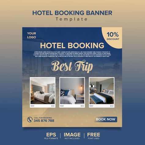 Hotel And Resort, Hotel Booking, Hotel Discount, Creative Ads, Banner Template, Post Templates, Hotel Offers, Hotels And Resorts, Travel Fun