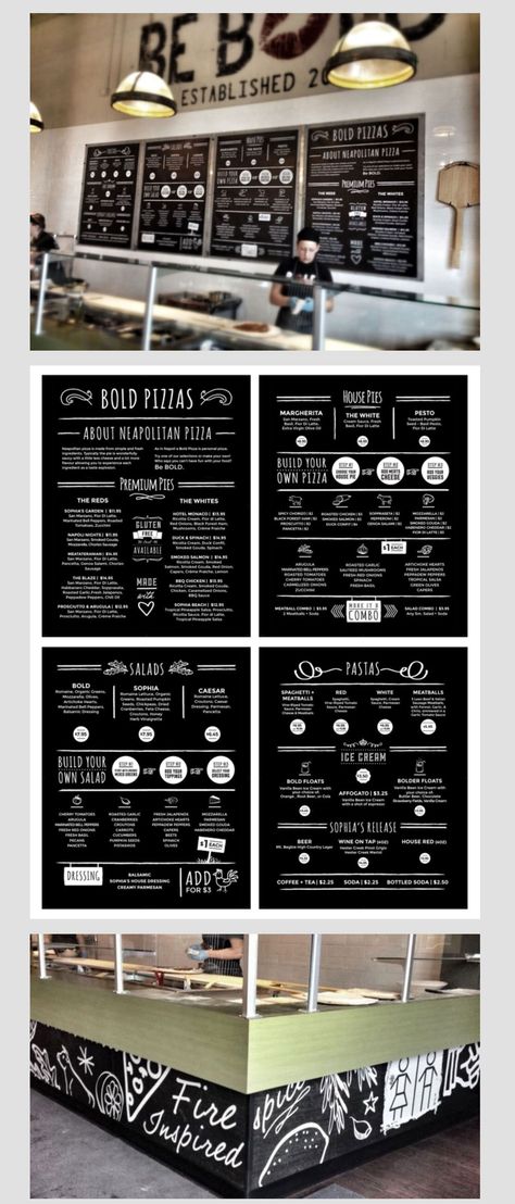 Pizzeria menu and environmental design @studi09creative #graphicdesign See the rest of the project at https://www.behance.net/studi09creative  #pizza #brand #design #menu #restaurant #interior Black Menu Design Restaurant, Black Board Menu Design, Self Service Restaurant Design, Board Menu Design, Pizza Menu Board, Black Menu Design, Restaurant Menu Boards, Pizza Menu Design, Pizzeria Menu