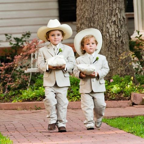 Cutest Ring Bearers Ever! ~  we ❤ this! moncheribridals.com Ring Bearer Outfit Cowboy, Country Ring Bearer Outfit, Western Ring Bearer Outfit, Western Ring Bearer, Cowboy Ring, Branch Wedding Band, Wedding Ring Bearer, Ring Security, Bill Template