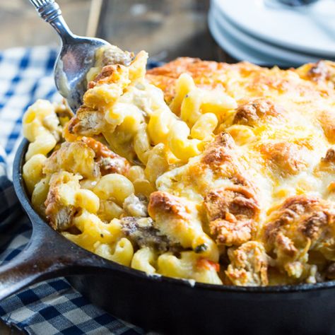 Breakfast Mac and Cheese with lots of sausage and crumbled biscuits. Mac Cheese Recipes, Macaroni N Cheese Recipe, Mac N Cheese Recipe, Macaroni Cheese, How To Cook Sausage, Mac N Cheese, Breakfast Brunch Recipes, Sausage Breakfast, Breakfast Dishes