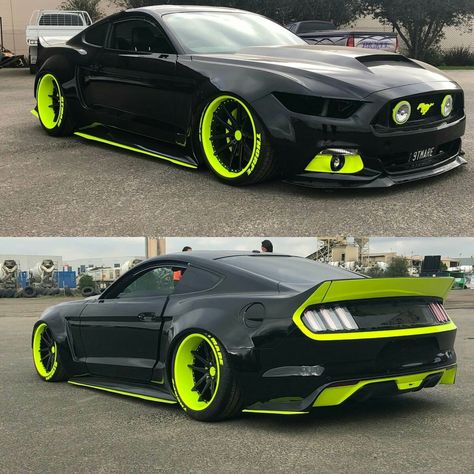 Neon Green and black Mustang GT Hoonigan Mustang, Mobil Off Road, Shelby Mustang, Bmw Cafe Racer, Haikou, Custom Muscle Cars, Car Inspiration, Cool Sports Cars, Shelby Gt500