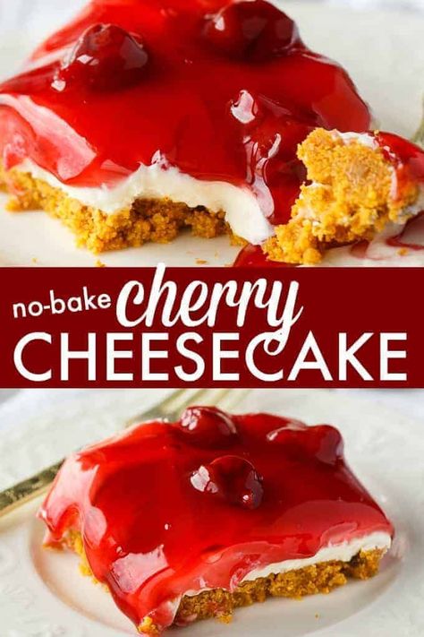 Low Fat Low Carb Meals, Cherry Cheesecake Bars, Nobake Dessert, No Bake Cheesecake Filling, Cherry Cheesecake Recipe, No Bake Cherry Cheesecake, Low Carb Dessert Recipes, Homemade Graham Cracker Crust, Cheesecake Squares