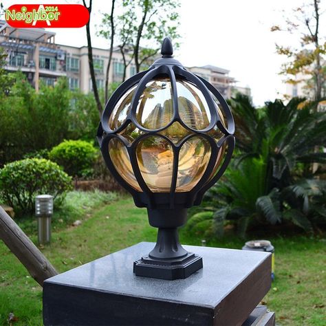 Gate Lights Outdoor, Poles For Outdoor Lights, Pillar Lights Outdoor, Outdoor Pillar Lights, Shade Outdoor, Farm Light, Gate Lights, Column Lighting, Outdoor Gate