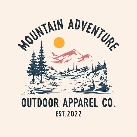 Mountain Tshirt Design Ideas, Mountain Illustration Design, Mountain Tshirt Design, Simple Tshirt Design, Gunung Everest, Outdoor Illustration, Mountains Illustration, Hiking Design, Vintage Tshirt Design