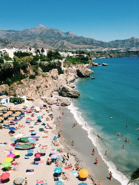 Calahonda Beach in Nerja, Málaga | Spain Malaga Spain Beach, Malaga Spain, Country Holiday, Trip Planner, Destination Voyage, Travel Images, Spain And Portugal, Andalusia, Travel Goals