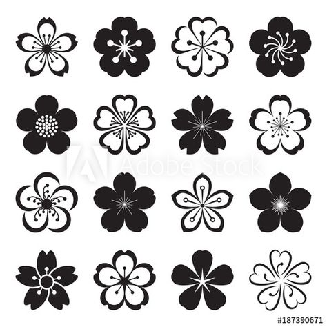 Ume Flower, Cherry Blossom Vector, Flower Icon, Flower Kimono, Blackwork Patterns, Japan Painting, Japanese Symbol, Black And White Flower, Flower Icons