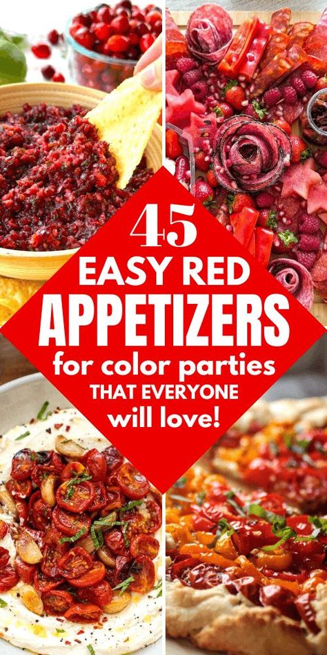 Searching for red food ideas that are both aesthetic and tasty? Discover our collection of savory and sweet red treats, from appetizers to desserts, perfect for any festive occasion. Save this pin for easy ways to create a stunning red-themed spread! Red Food Ideas, Red Food Party, Red Treats, Easy Appetizers For A Party, Red Foods, Appetizers For A Party, Savory Appetizers, Food Party Ideas, Both Aesthetic