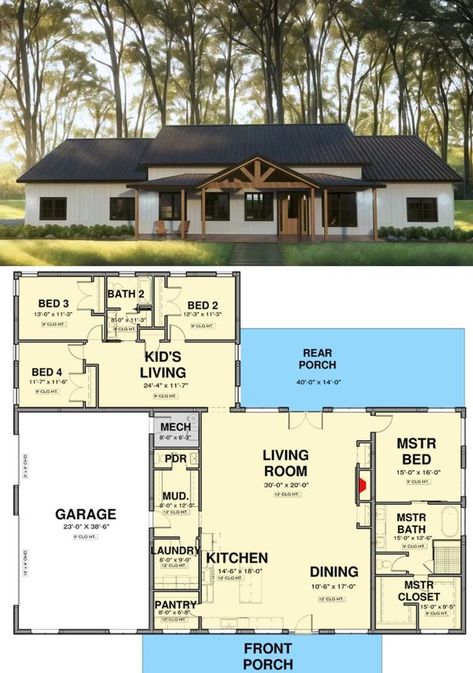 Tiny Houses And Affordable Homes | 🚨🌹 Explore Dream Houses 🌹🚨 | Facebook Cottage Ranch Homes, American House Design, Cottage Ranch, American Style Homes, Three Bedroom House Plan, Ranch Homes, American House Plans, Kids Living Rooms, Three Bedroom House