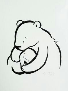 Papa Bear Tattoo, Brush Pen Illustration, Baby Bear Tattoo, Polar Bear Tattoo, Lunch Notes, Bear Tattoos, Pen Illustration, Mama And Baby, Drawing Animals