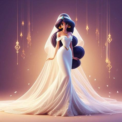 Princess Jasmine Wedding Dress, Princess Jasmine Art, Jasmine Wedding Dress, Goth Disney, Walt Disney Characters, Disney Bride, Disney Princess Jasmine, Disney Jasmine, Images Disney