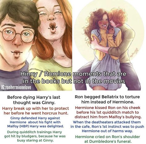 Hermione X Ron Fan Art, Ron And Hermione Book Moments, Hinny Fan Art Cute, Hinny Books Moments, Hinny Headcannons Kiss, Book Harry Potter Fanart, Hinny Fan Art Comics, Harry And Ginny Book Moments, Harry Potter Book Fanart