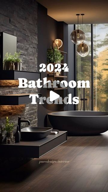 Abhit Verma on Instagram: "Bathroom Trends of 2024 Get ready for 2024 with the latest bathroom trends.🚿  Here’s 6 bathroom trends that you need to know 👇🏻  1. Textures Stone Accents 🪨 2. Spa Features ✨ 3. Moody Powder Rooms  4. Backlit Mirrors 🪞 5. Natural Material 🌿 6. Decorative Lighting   DM for credits👇🏻 @puredesign.interior  #bathroom #bathroominspiration #bathroominterior #bathroomtiles #tilesdesign #bathroomideas #renovation #interior #interiordesign #design #architecture #decor #interiors #homedesign #interiordesigner #furniture #interiordecor #interiorstyling #luxury #inspiration #style #designinspiration #reels #fyp #reelitfeelit #fypage #explore" Luxury Bathrooms Modern, Latest Bathroom Designs 2024, Moody Spa Bathroom, Bathroom Ideas 2024 Design Trends, 2025 Bathroom Trends, Large Master Bath Ideas, Moody Powder Bathroom, Rich Bathroom Luxury, 2024 Bathroom Trends