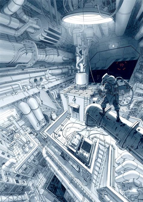 Maintaining the Spaceship Engines   #spaceships  #spacecraft  #scifi Spaceship Interior, Illustration Fantasy, Bg Design, Sci Fi Environment, Perspective Art, Arte Cyberpunk, Science Fiction Art, Matte Painting, Cyberpunk Art