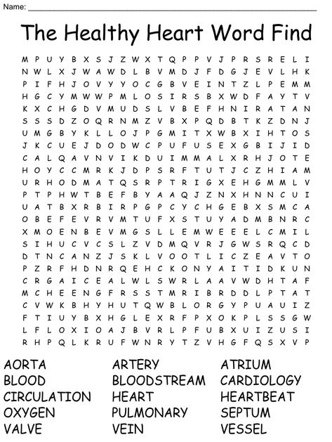 The Healthy Heart Word Find Word Search Blood Heart, Easy Word Search, Heart Valves, Health Words, Word Search Games, Heart Words, Circulatory System, Cardiovascular System, Reading Comprehension Skills