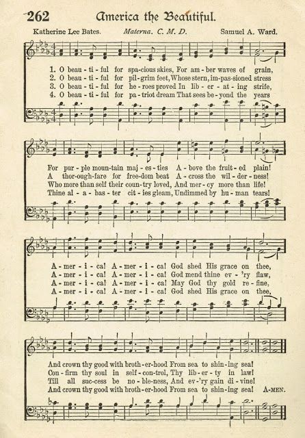 Sonday - America, the Beautiful - Antique Hymn Page Printable - Knick of Time July 4th Decor, Flag Image, Hymn Sheet Music, Hymn Music, Hymns Lyrics, Vintage Patriotic, Great Song Lyrics, America The Beautiful, I Love America