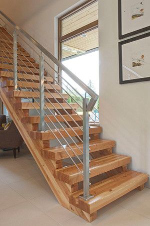 GluLam & Stainless Steel - Modern - Staircase - Seattle - by Brookfield Stairs Glulam Beam, Stairs Glass Railing, Stairs Modern, Aluminum Railings, Stainless Steel Balustrade, Oak Handrail, Steel Balustrade, Wood Handrail, Stair Rails