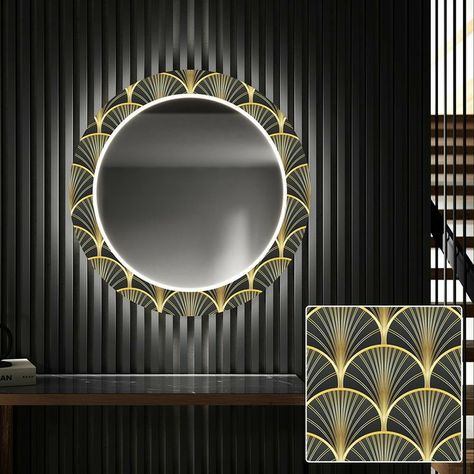 Round Mirror Above Bed, Fancy Mirrors, Glass Etching Designs, Led Art, Mirror Led, Decorative Mirrors, How To Clean Mirrors, Mirror Design Wall, Art Deco Mirror