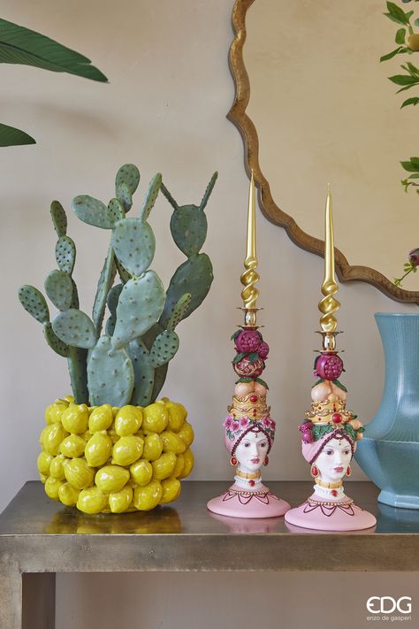 Sicilian Interior, Quirky Interior Design, Lemon Vase, Statement Vase, Elegant Candle Holders, Soya Mumu, Sicilian Lemon, Yellow Ceramics, Decoration Inspiration