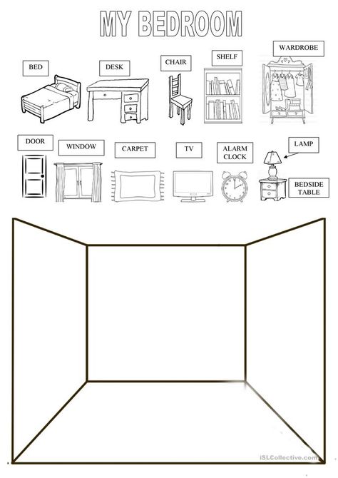 draw your bedroom - English ESL Worksheets for distance learning and physical classrooms Bedroom Worksheet, Ks3 Art, English Worksheet, Kids English, English Lessons For Kids, English Activities, School Worksheets, Interactive Notebook, Teaching Jobs