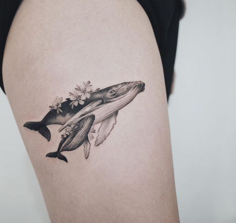 Killer Whale Tattoo, Hydrangea Tattoo, Whale Tattoo, Petit Tattoo, Tatoo Inspiration, Whale Tattoos, Cute Whale, Ocean Tattoos, Mother Tattoos