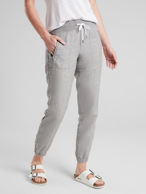 Athleta Women's Cabo Linen Jogger Osprey Grey Heather  Petite Size 10 Linen Joggers, Fashionista Clothes, Athleta Pants, Linen Pants, Jogger Pants, Classy Outfits, Chambray, Cool Outfits, The Beach