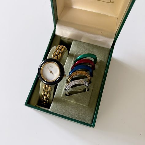 SOLD** Gucci interchangeable bezel gold plated watch from the 90s will be available today at 5pm pacific time! Bezel Watch, Gold Plated Watch, Vintage Watches Women, Ladies Watch, The 90s, Womens Watches, Vintage Ladies, Gold Plate, Gucci