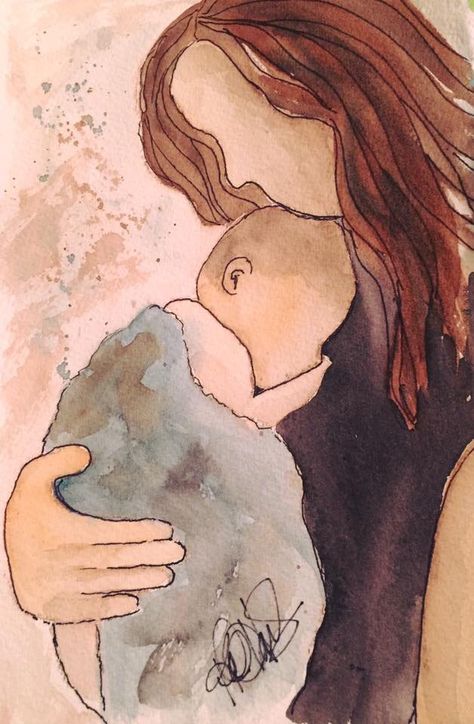 "Mother & Son" 5x7" Original watercolor Painted on Arches cold-pressed paper. www.WatercolorCreationsGallery.com Mother And Baby Paintings, Mothers Day Drawings, Mother And Child Painting, Mom Drawing, Mother Painting, Baby Sketch, Loose Watercolor Paintings, Watercolor Portrait Painting, Mother Images