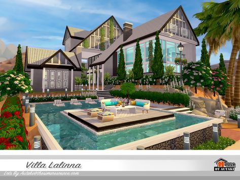 Sims 4 — Villa Lalinna NoCC by autaki — Villa Lalinna NoCC Luxury beach modern styles. House for your simmies. Hope you Sims 4 Villa, Sims 4 Beach House, Sims 4 Seasons, Beach Mansion, Gallery Cafe, Luxury Beach House, Sims 4 House Design, Casas The Sims 4, Sims House Plans