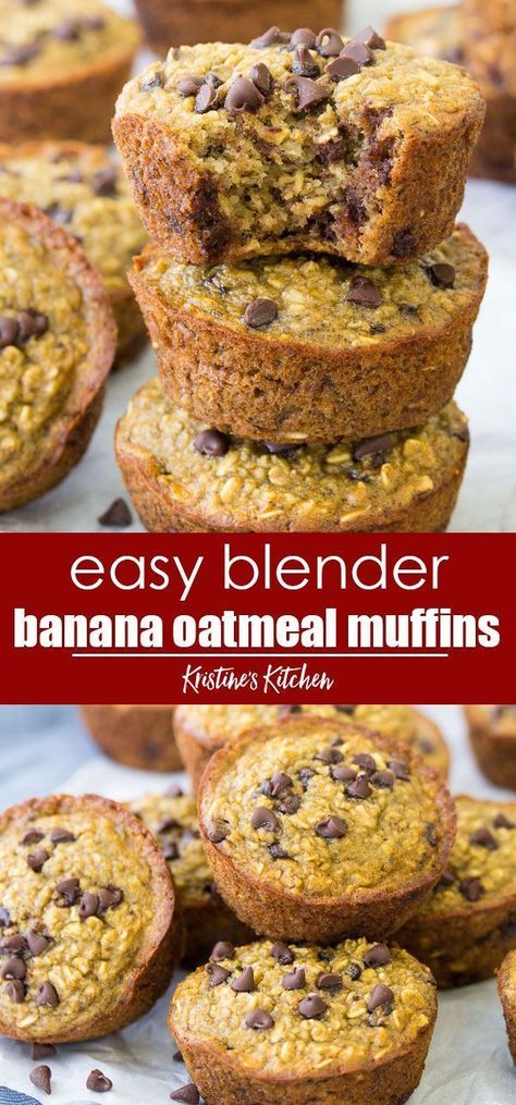 Blender Banana Muffins, Banana Muffins With Chocolate Chips, Muffins With Chocolate Chips, Glutenfri Baking, Muffins With Chocolate, Muffins Blueberry, Gluten Free Banana Muffins, Banana Oatmeal Muffins, Healthy Banana Muffins