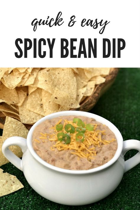 #AD It is football time and my favorite season for this recipe for Spicy Bean Dip. Grab your cheese, Luck's Pinto Beans and favorite flavorings for this super quick dish Easy Bean Dip, Party Appetizer Dips, Bean Chips, Bean Dip Recipes, Homemade Beans, Huge Tv, Homemade Appetizer, Tailgating Ideas, Pinto Bean