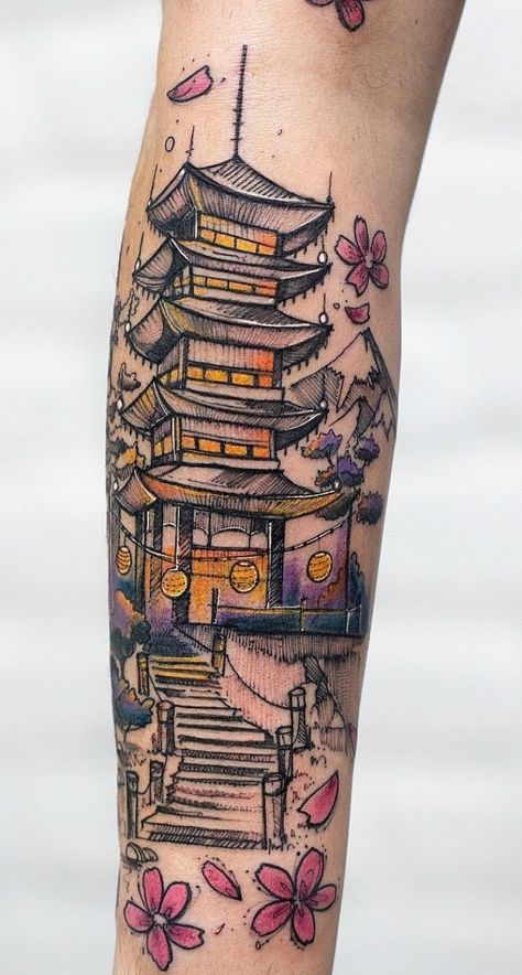 Japanese Temple Tattoo, Magical Tattoos, Illustrative Tattoo, Temple Tattoo, Japanese Tattoo Symbols, Yakuza Tattoo, Back Tattoos For Guys, Irezumi Tattoos, Japanese Tattoos