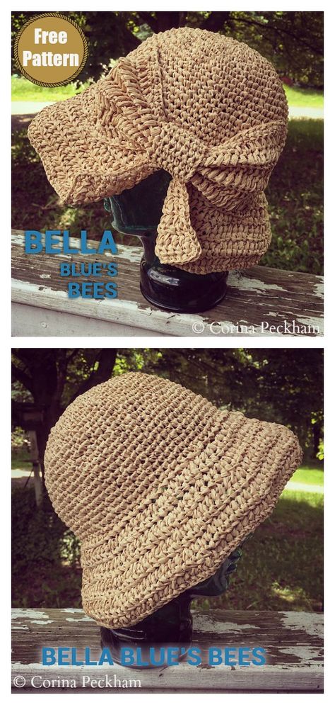 Raffia Sun Hat Free Crochet Pattern #coolcreativityfreepattern #crochethatpattern #freecrochetpatterns Raffia Hat Pattern, Hat Free Crochet Pattern, Crochet Patterns Ideas, Raffia Sun Hat, Crochet Summer Hats, Crochet Sun Hat, Raffia Hat, Crochet Hat Free, Crochet Clothing And Accessories