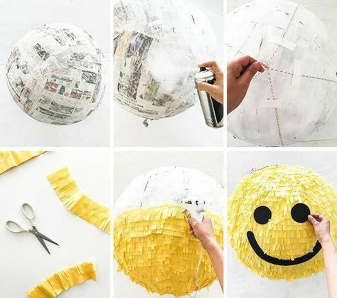 Happy Face Pinata, Round Pinata Ideas, Diy Pinata Easy For Kids, Smiley Pinata, Birthday Pinata Ideas, Round Pinata, Balloon Pinata, Bday Gift For Boyfriend, Pinata Diy