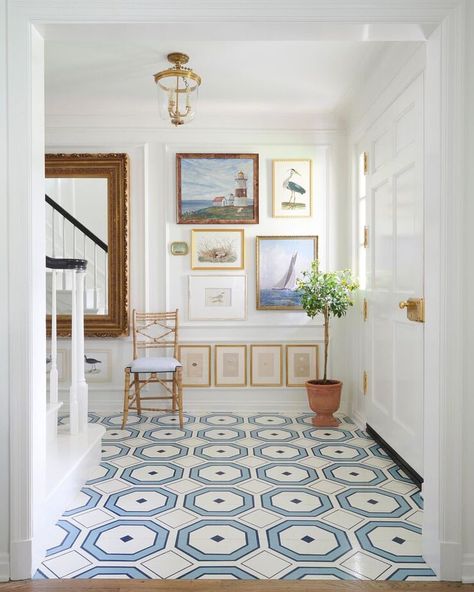 More Ideas to Steal, #myOKLstyle – One Kings Lane — Our Style Blog Amy Studebaker, Colorful Rooms, Dining Area Design, Coastal Entryway, Painted Floor, Entry Way Design, Brick Flooring, Painted Floors, Coastal Cottage