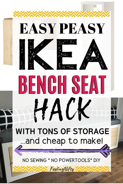 Bench With Storage Diy, Ikea Bench Seat Hack, Seating Bench With Storage, Ikea Hack Bench, Entrance Mudroom, Mudroom Office, Banquette Seating Diy, Ikea Bench, Easy Ikea Hacks